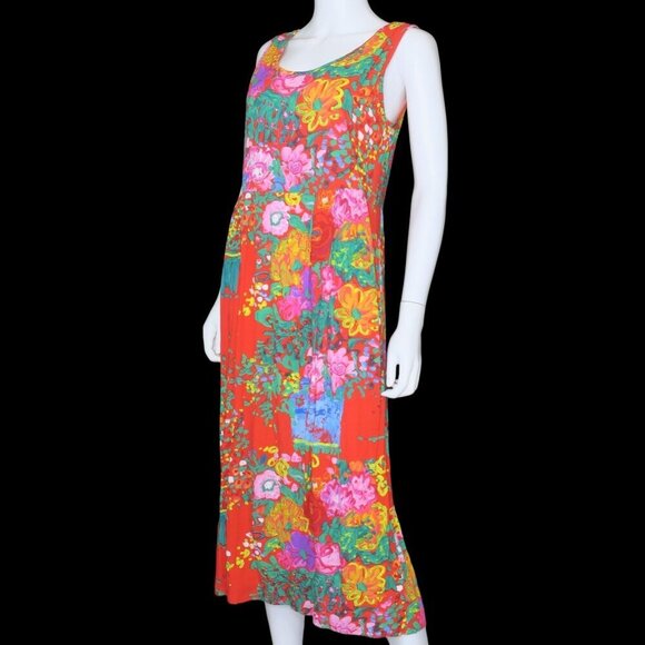Jams World Red Tropical Floral Dress Sleeveless Pockets Summer Resort Medium - Picture 4 of 9